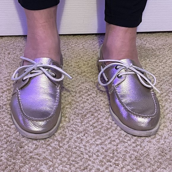 Sperry Top Sider Silver Metallic Boat Shoes - Picture 4 of 9